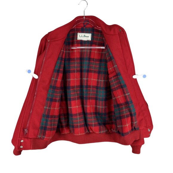 L.L. Bean Red Heavy Wool Mens M Womens L Bomber Jacket Plaid Lining USA Made - Picture 4 of 13
